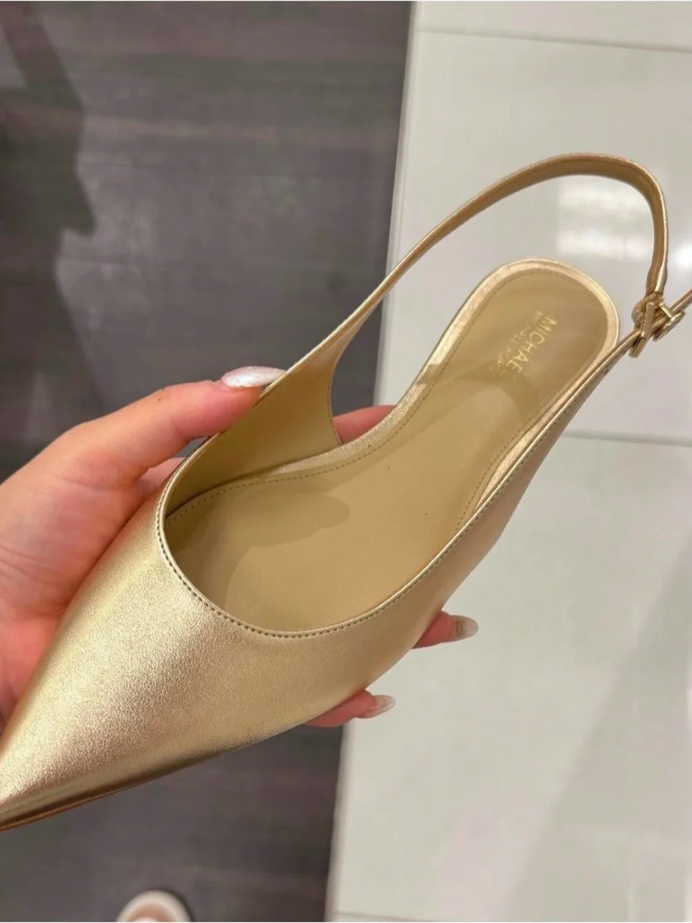 Michael Kors Metallic Gold Pointed Slingback Mule